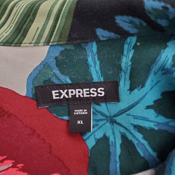 Express Men's Top XL Multicolor Casual Button Front Tropical Beach Vacation - Picture 8 of 9